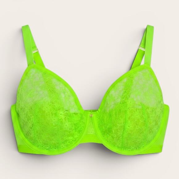 Cacique Other - Cacique Unlined Demi Bra 40DDD Lime Green Floral Lace Underwire Sexy Feminine